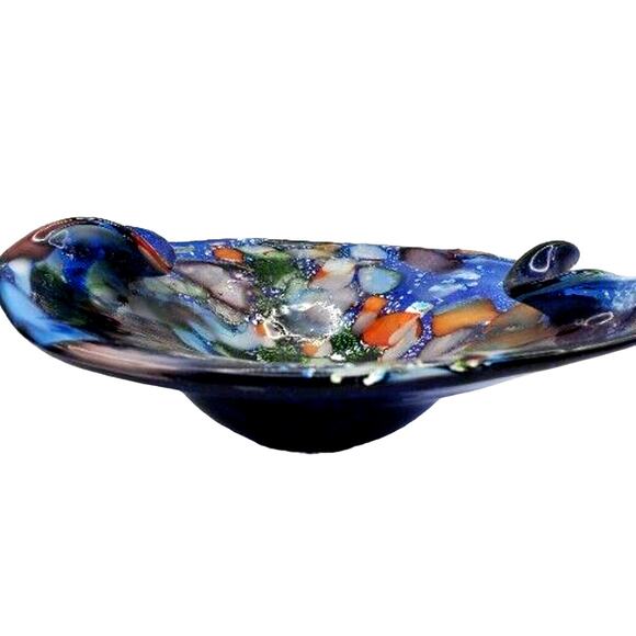 Murano Italian Art Glass Bowl Blue Millefiori Confetti Venetian Mid Century Mod - Picture 3 of 10